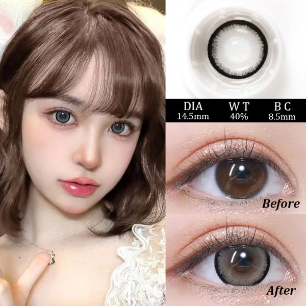 MILLCREEK Natural Grey Contact Lens 14.5mm Diameter with Base Curve 8.5 and 38% Water Content for Yearly Wear