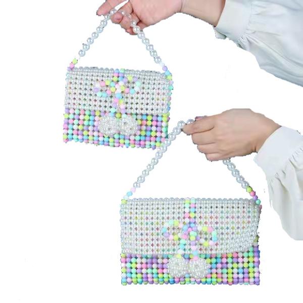 Red Beaded Clutch Pearl Bag Flower Wrist  Hand Woven With White Cap OEM ODM