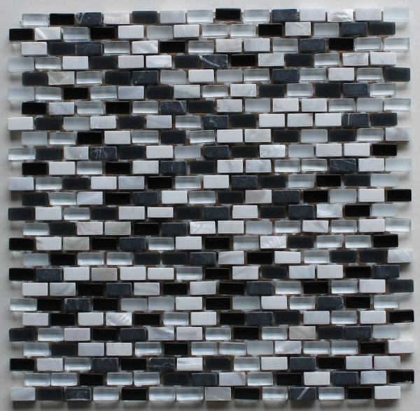 Recycled Black And White Glass Floor Mosaic Tile For Bathroom Remodeling