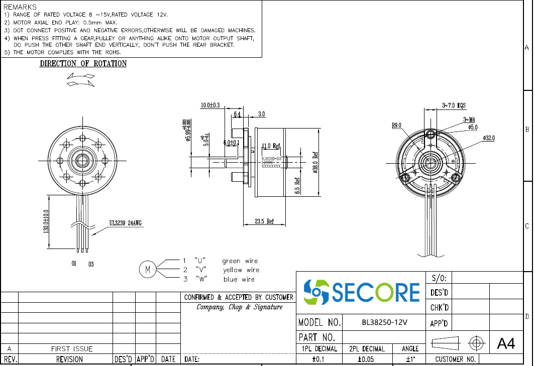мотор безщеточное 12V ротора BLDC личной заботы 3500rpm наружный с регулятором