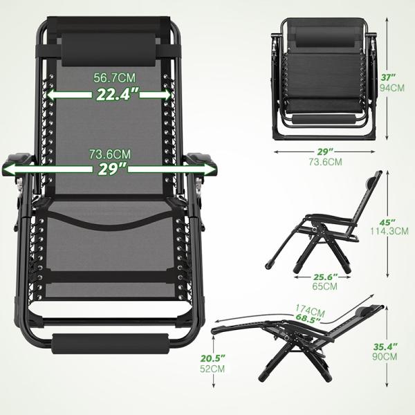 Beach Chair Zero Gravity Outdoor Lounge Chairs with Removable Cushion Headrest Cup Holder Reclining Patio Moon Chair Style