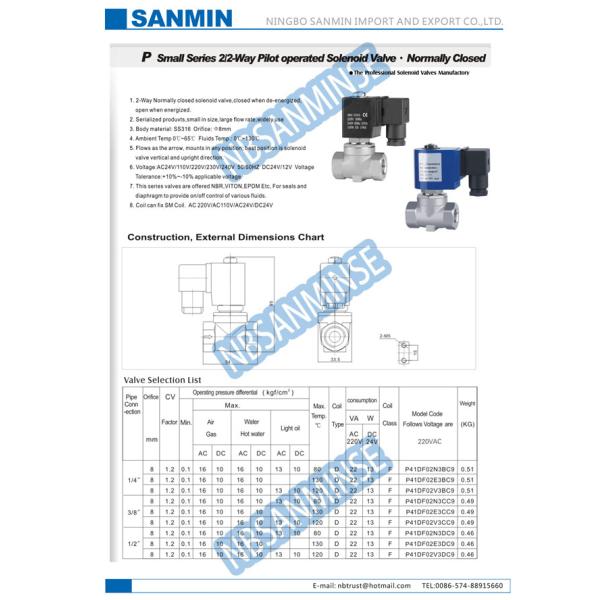 П4 мини пилот клапана воды соленоида латуни/СС 316 электрический привелся в действие действие