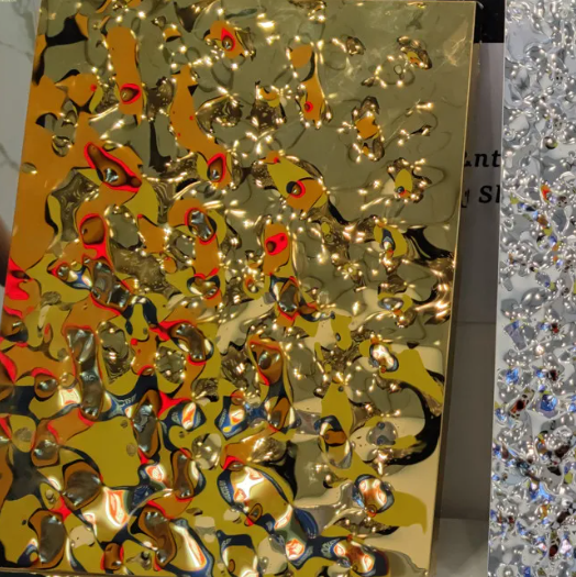 Premium 304 titanium gold water wave steel panel for luxury decoration.