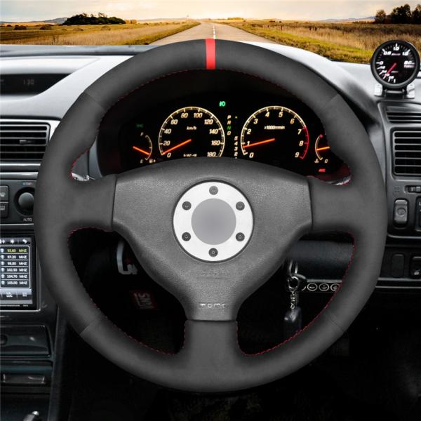 Hand Stitching Black Soft Suede Steering Wheel Cover for Mitsubishi Lancer Evolution EVO 4 5 6 1998 1999 2000 IV V VI
