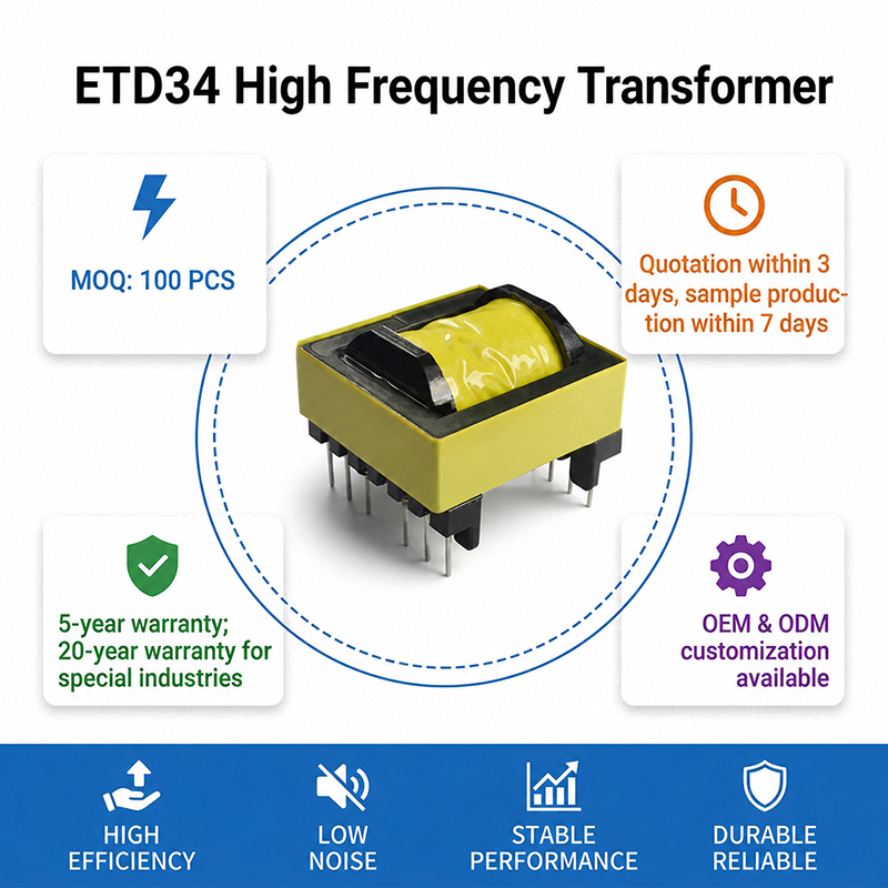 Low Temperature Rise High Voltage Isolation ETD34 Transformer For Industrial Power Supply