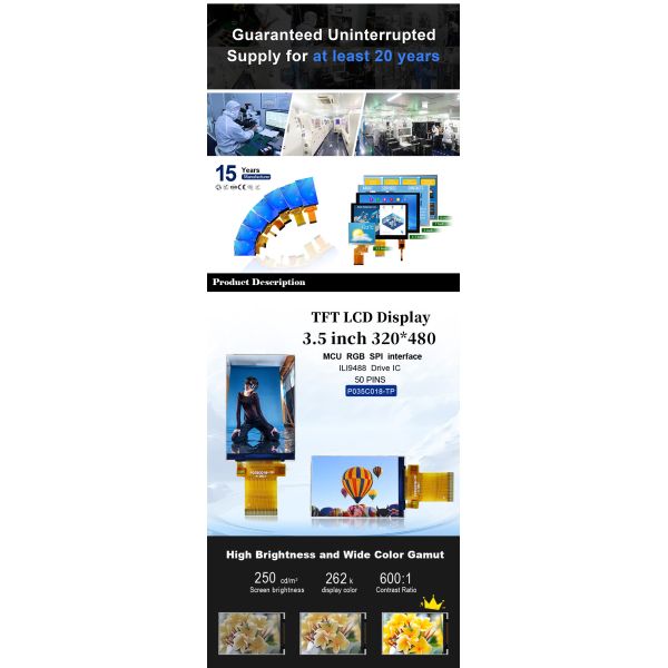Polcd 300 Nit 3.5 Inch Capacitive Touch Screen ILI9488 Touch Screen Tft Lcd