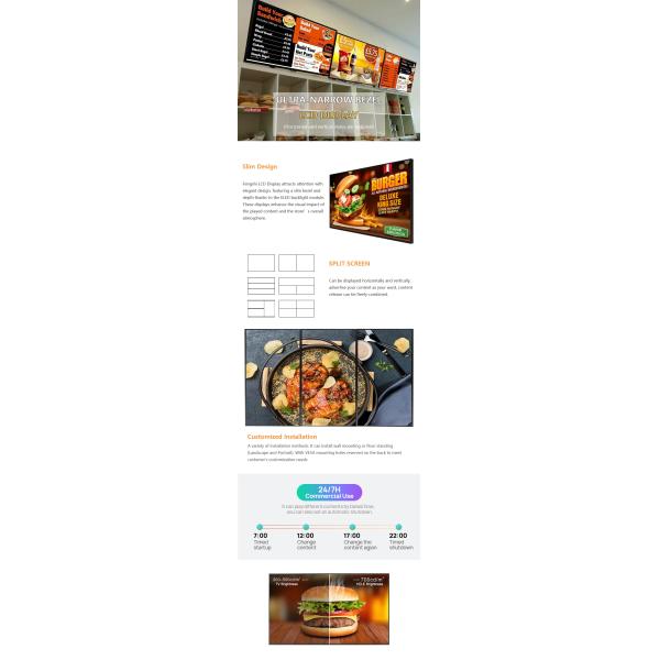 8 мм Ультра узкий ресторан Внутренний цифровой меню для рекламы быстрого питания