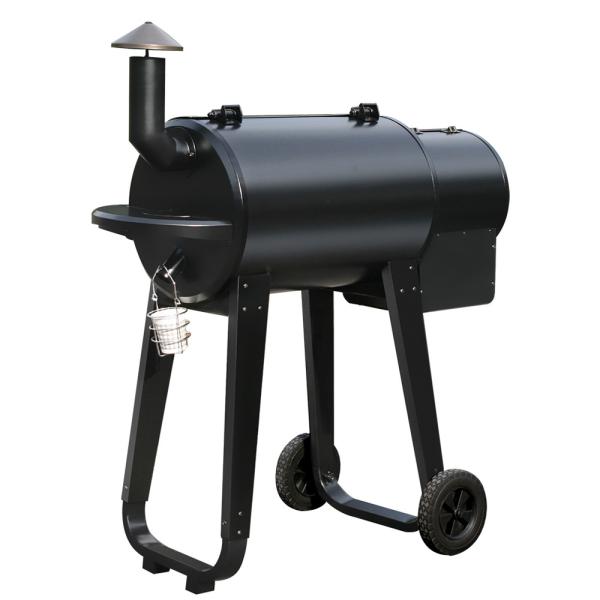 Barbecue Metal Wood Pellet Smoker Grill with Trolley Cart for Backyard Cooking