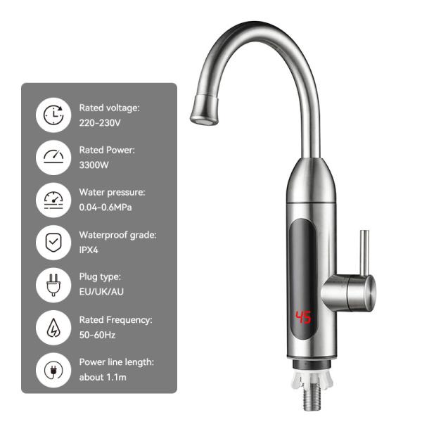 Fast Heating 304 Stainless Steel Instant Electric Water Heater Kitchen Tap