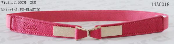 Metal Bowtie Buckle Fushcia Kids Elastic Belts With PU Part 2.5cm Width