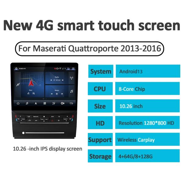 Авторадио Viknav для Maserati Quattroporte (2013-2016) 10,26 дюйма Android13 Главный блок Сенсорный экран GPS навигация Carplay