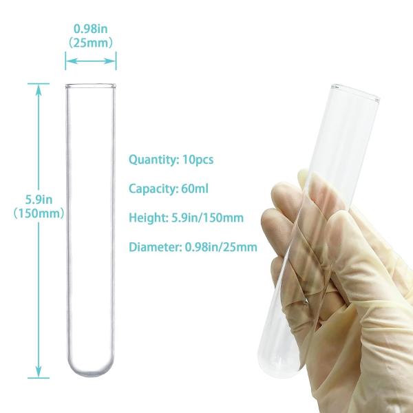 Test Tubes, 50ml - Borosilicate 3.3 Glass - 1.2mm Thick Walls, Beaded Rim - Superior Heat & Chemical Durability