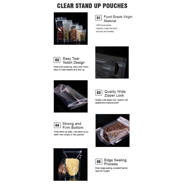 Resealable Transparent Food Pouch Bag Zipper Seal Packaging