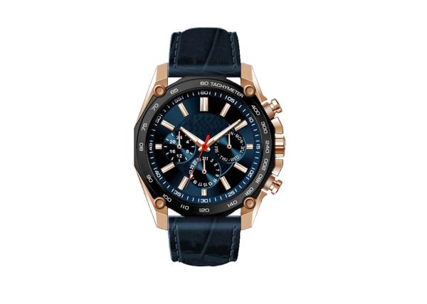 316L Case Genuine Leather Wrist Watch With Stainless Steel Screw Crown