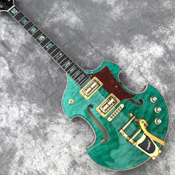 2020 Custom Semi-Hollow High Quality Green Customizable Logo and Shape Electric Guitar