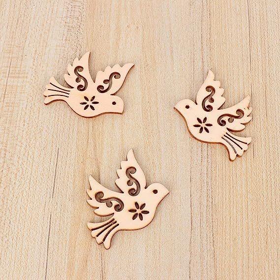 Laser Cut Wood Embellishment Hollow Out Wooden Leaves Bird Shape Ornament Wood Discs Unfinished for Arts Crafts DIY Decoration