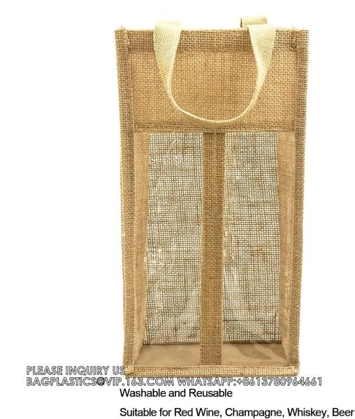 Burlap Wine Bottle Bag Jute Wine Tote Gift Bag With 2 Clear Window And Handle Wedding Birthday Festivals Souvenir