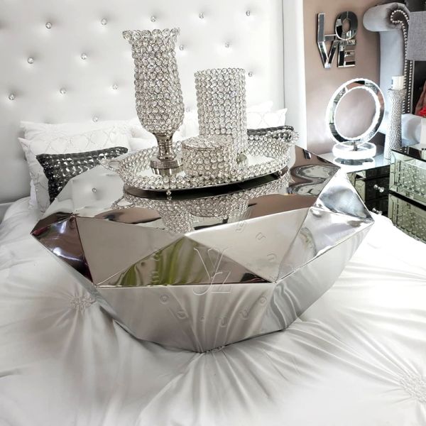 Diamond Luxury Modern Lift Top Coffee Table Durable Metal Furniture with Stainless Steel for Living Room