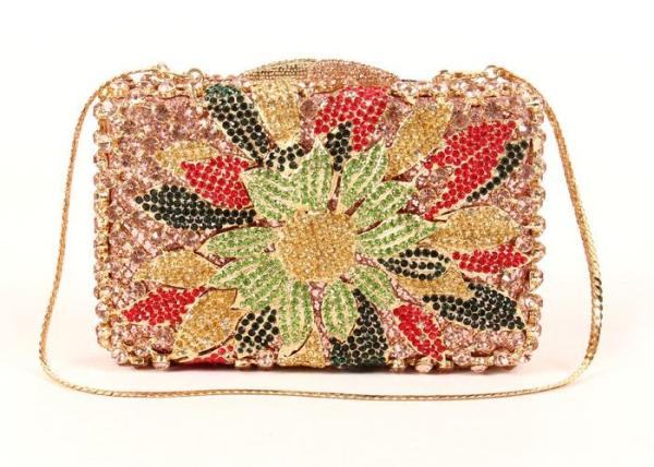 Multi Color Crossbody Stone Clutch Bag Diamond Gold Pu Lining For Women