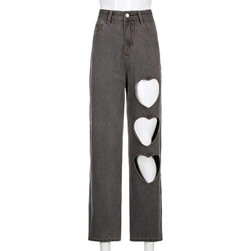 OEM maufactory new European and American women's clothing casual commute love hollow straight tube slim jeans tro