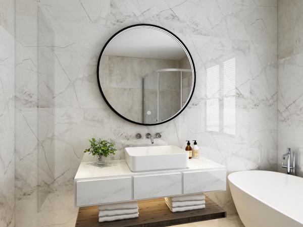 Sala de estar Banho emoldurado Espelho de parede de vidro Espelho oval transparente Decoração 100-240V 50/60HZ