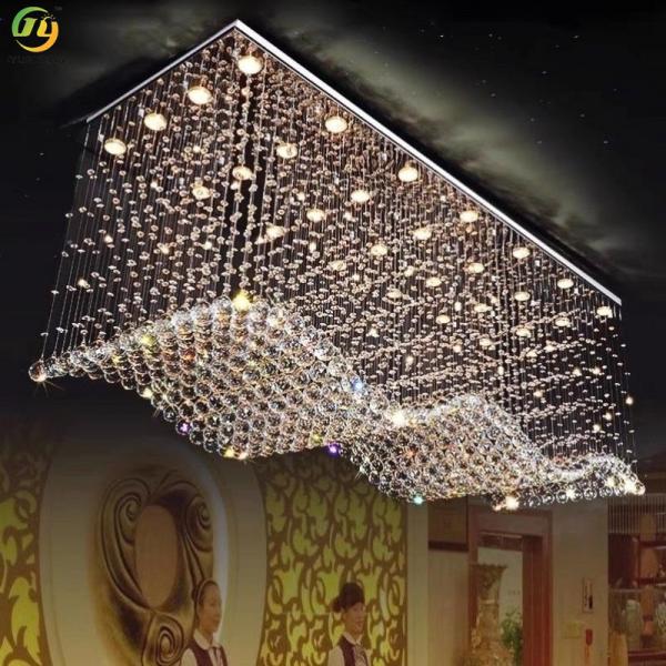 JYLIGHTING Lampe à cristaux Salon rectangulaire Restaurant Lampe de plafond Projet d'hôtel Créatif Simple lampe de plafond LED