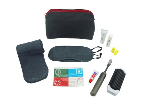 Dark Grey Airline Amenity Kits , Nine Contents Tourist Set With PU Pouch 20*6*13cm