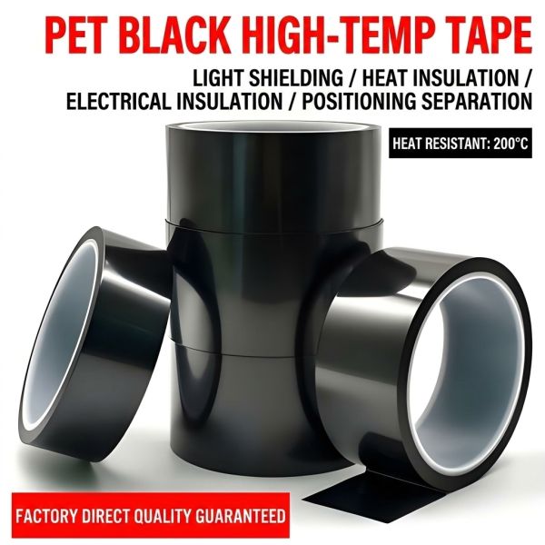 Nomay Black PET High Temperature Tape with 100% Full Blackout, 220℃ Heat