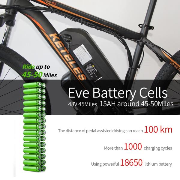 LED Headlight 26 Inch Electric Mountain Bike Battery Assist KETELES Multipattern