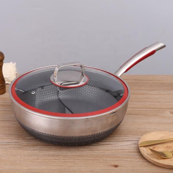 Factory Price 30 Cm Cookware 18/10 Stainless Steel Frypan Non Stick Honeycomb Fry Pans With Stainless Steel Handle