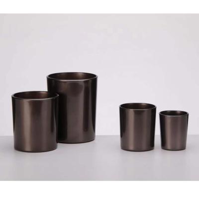 ODM Spray Metallic Round Glass Candle Holder Lead Free Coffee Color