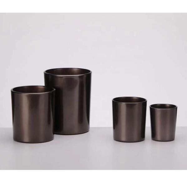 ODM Spray Metallic Round Glass Candle Holder Lead Free Coffee Color