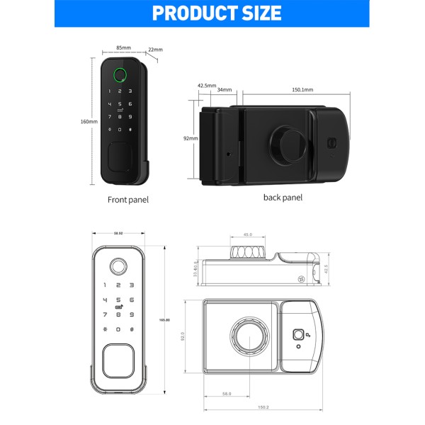 Yagu Tuya APP IP55 Waterproof Door Lock for Home/Office Bull Head Fingerprint Password Lock Outdoor Single & Double Fingerprint