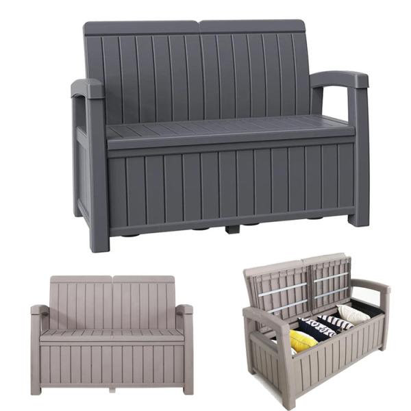 Plastic Storage Arm Bench Seat Chair for Outdoor Patio Garden Balcony Park Beach Pool