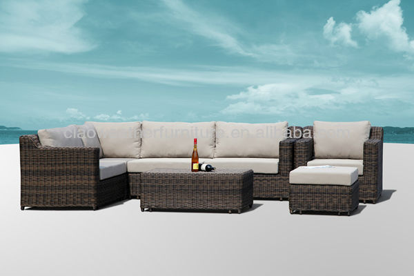 100% Handwoven Modern Dark Grey Garden Sets Aluminum Garden Sofa with Fabric Foam Cushion and Rope Weaving