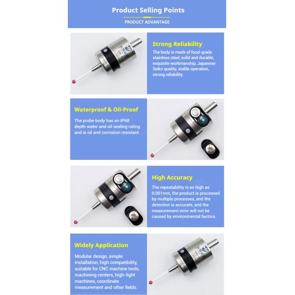 Makinopc MP41-10 Manual 3D Edge Finder Concentricity Adjustment Probe for CNC Machining Tools Workpiece Measurement
