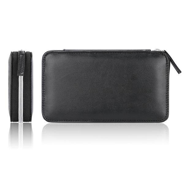Small Luxury Custom Cosmetic Bag Black Leather Makeup Pouch Women 7X1X3.9 Inch