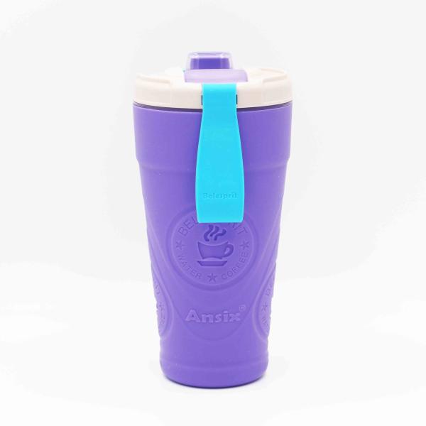 OEM ODM Purple Silicone Coffee Mug With Silicone Handle Hand Sleeve