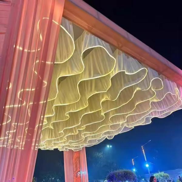 Cortina de techo de boda de luz blanca con banda de luz LED para salón de baile