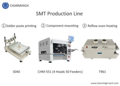 Linha de produção SMT pequena de alta precisão 3040 Impressora de estênceis CHM-551 SMT Forno de refluxo de montagem de chips T961