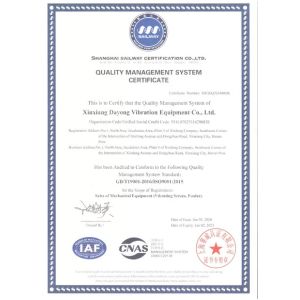 Xinxiang Dayong Vibration Equipment Co., Ltd. Certifications
