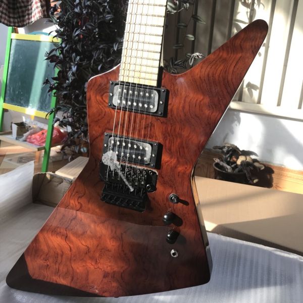 Custom Electric Guitar Brown Rosewood Top Covered Maple Fingerboard 7 Strings Double Swing Customizable Logo