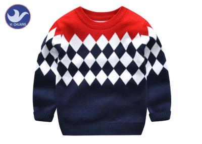 Diamond Jacquard Boys Knit Pullover Sweater Long Sleeves Double Layers Neck