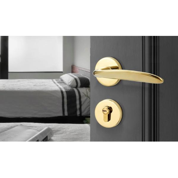 PVD Golden Split Mortise Door Lock Handle Zinc Alloy For Wooden Doors