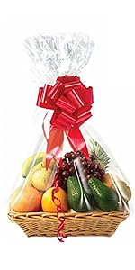 Cellophane Wrap For Gift Baskets, Opp Plastic Gift Bags With Red Bows Ribbon Wrap for Baskets & Gifts