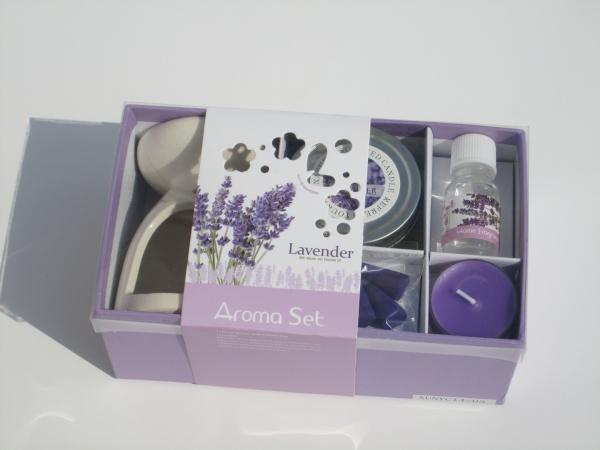 Purple lavender fragrance scented pillar & glas candle SPA gift ,incense  with printed label packed into gift box