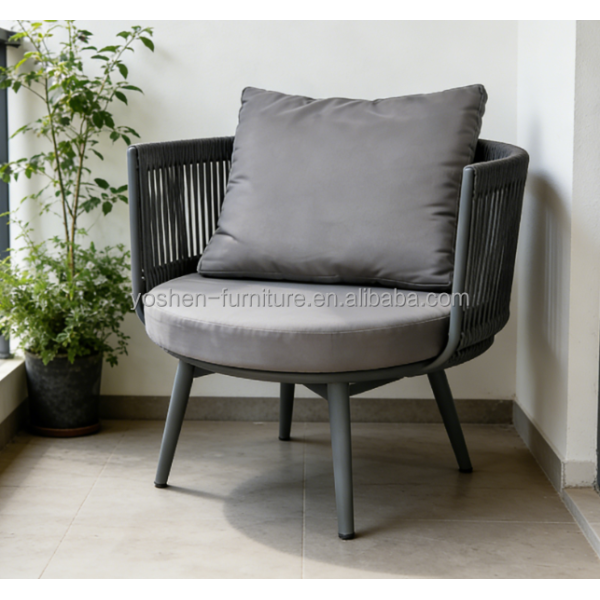 Yoshen Modern Outdoor Arm Chair with Handwoven Rope Seat and Aluminum Frame
