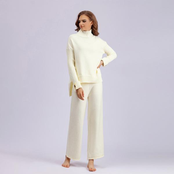 Women s Pullover with Pullover Closure and Hand Wash Care Instructions High necked knitted sweater and pants set