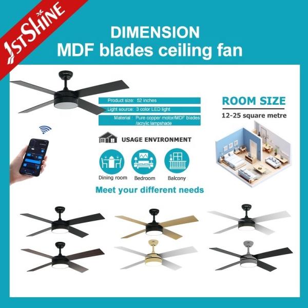 Eletrônico 52 polegadas Sala de estar 16W Decorativo MDF lâmpadas Ventilador de teto Luz com 2-
