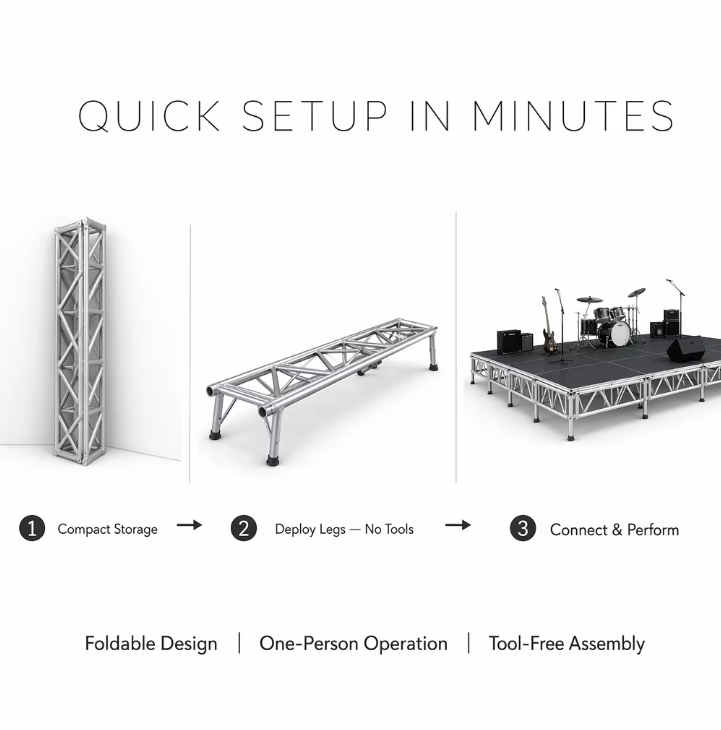 Aluminum Foldable Stage Platform with 6061-T6 Frame 800kg Load and Adjustable Height for Concerts and Events